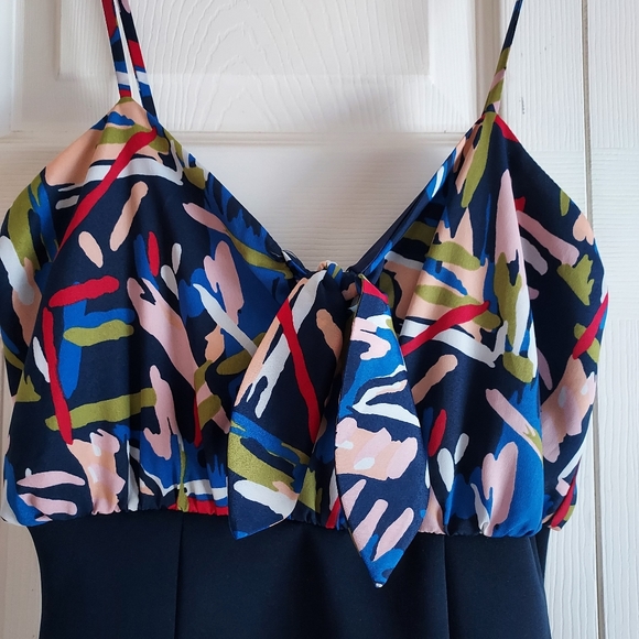 Forever 21 Party Going Out Mini Dress Size S Bodycon Strappy Navy Tie Front USA - Picture 2 of 12